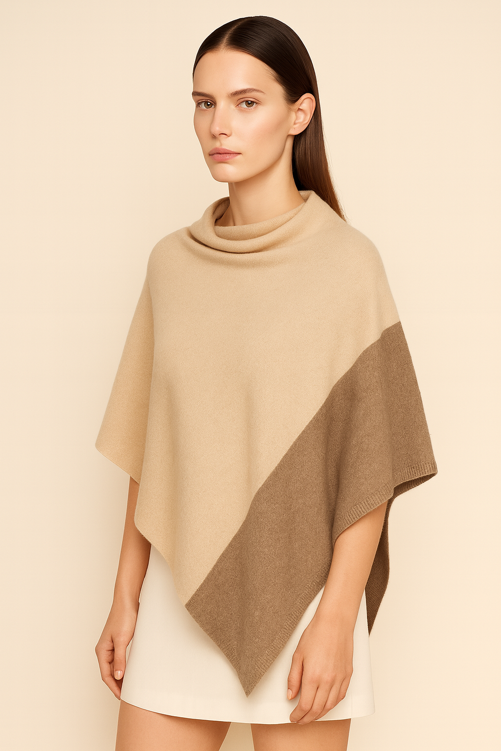 Asymmetric Two Tone Cashmere Poncho