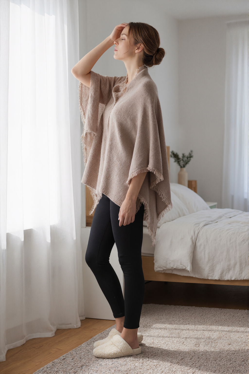 Elegant Fringe Taupe Cashmere Shawl