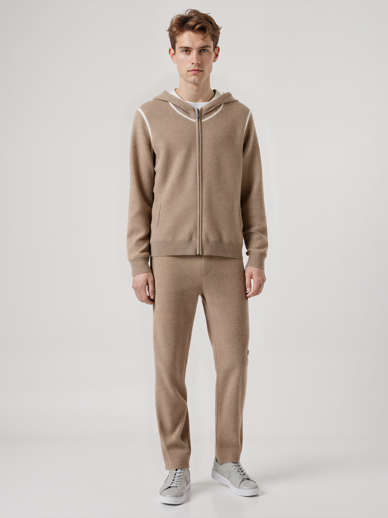 Ease Mongolian Cashmere Hoodie and Jogger Set - Natural
