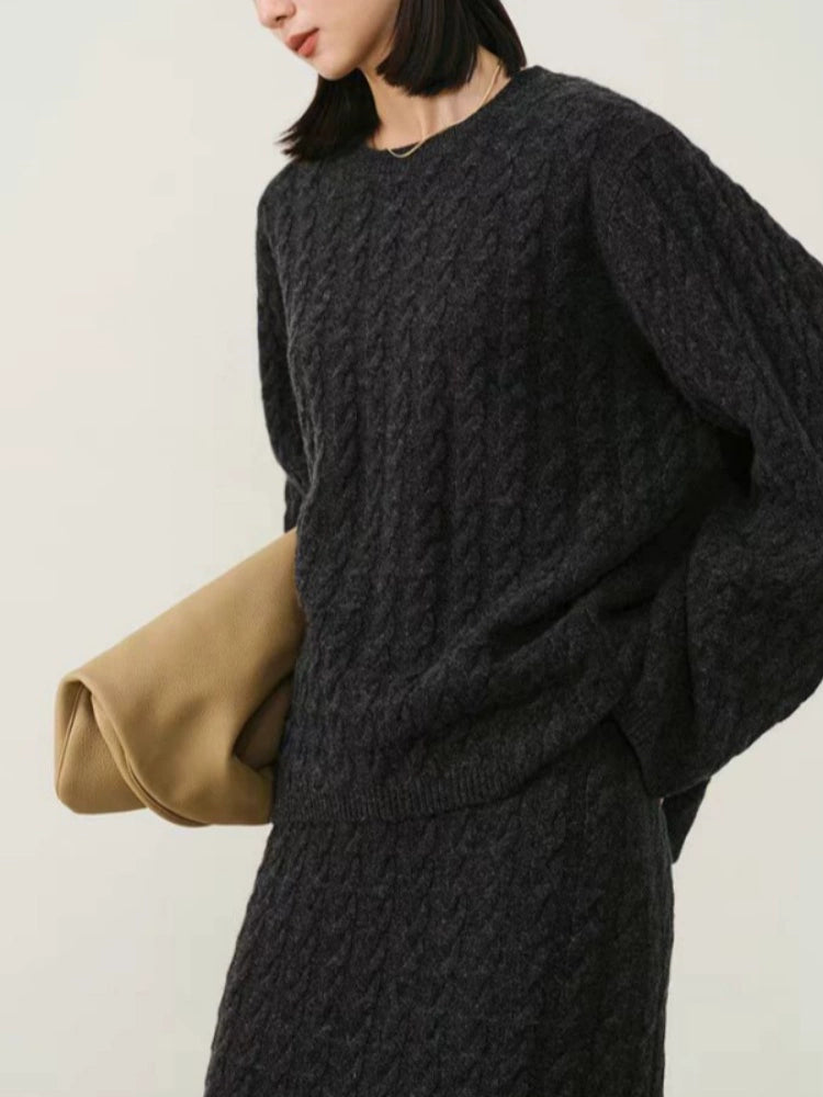 Blue Charcoal Cable-Knit Cashmere Set