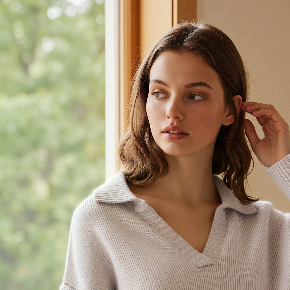 Refined Cashmere White V-Collar Knit