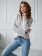 Refined Cashmere White V-Collar Knit