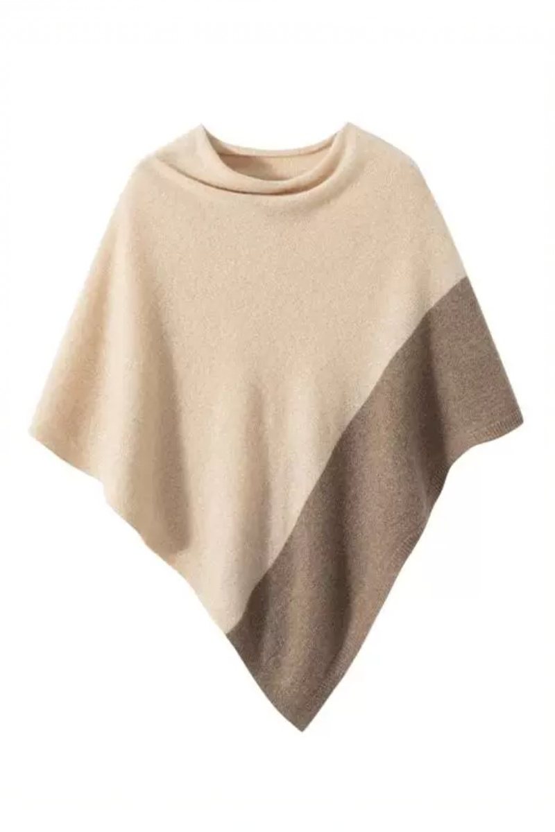 Two-Tone Warm Beige Cashmere Poncho