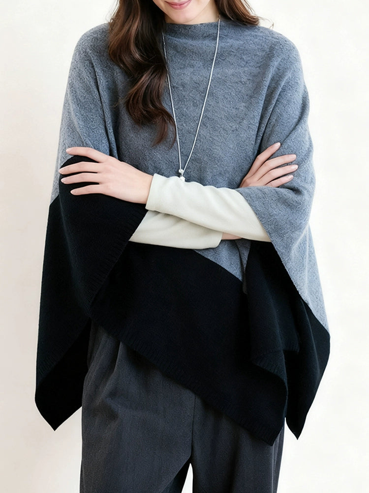 Asymmetric Two Tone Cashmere Poncho