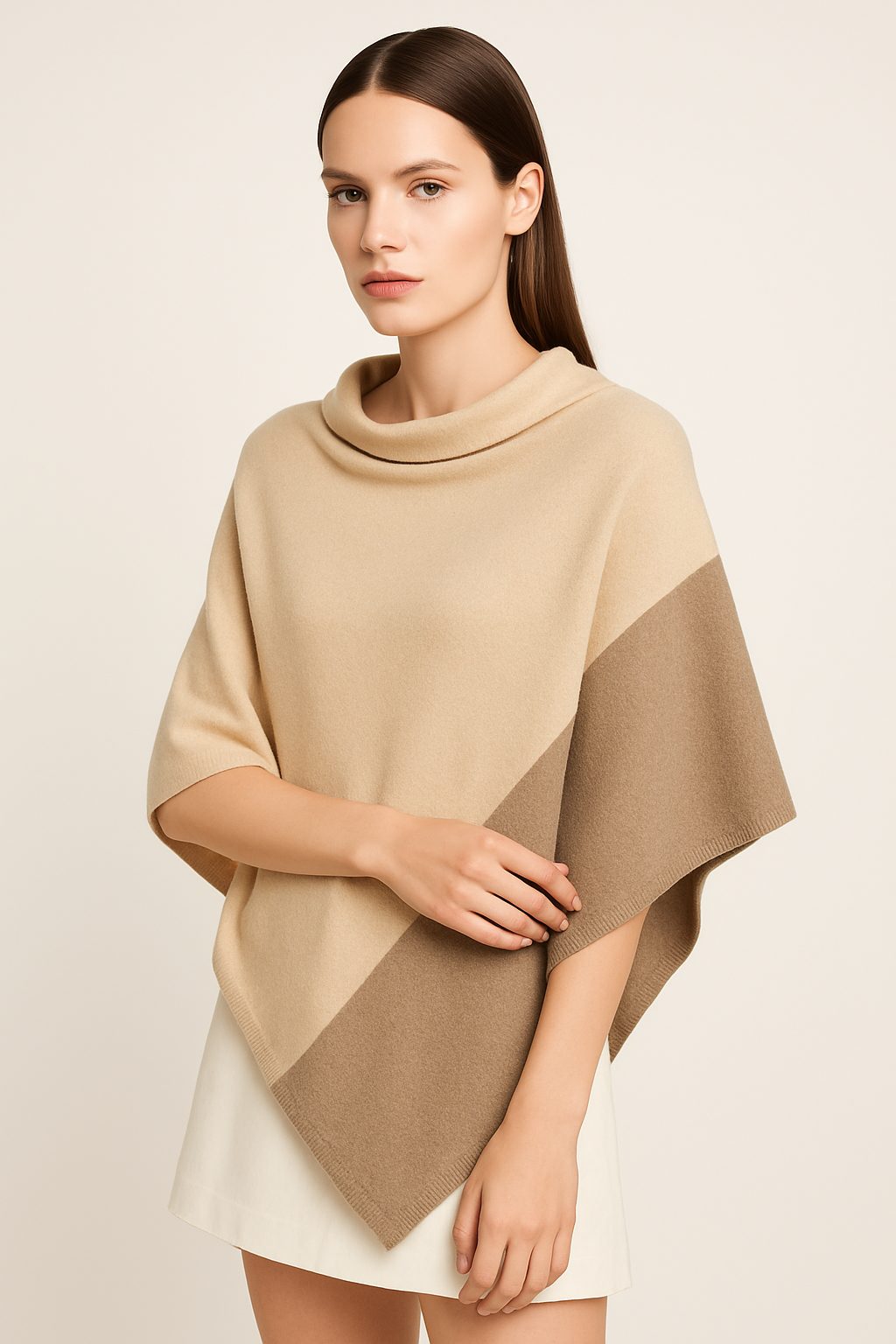 Asymmetric Two Tone Cashmere Poncho