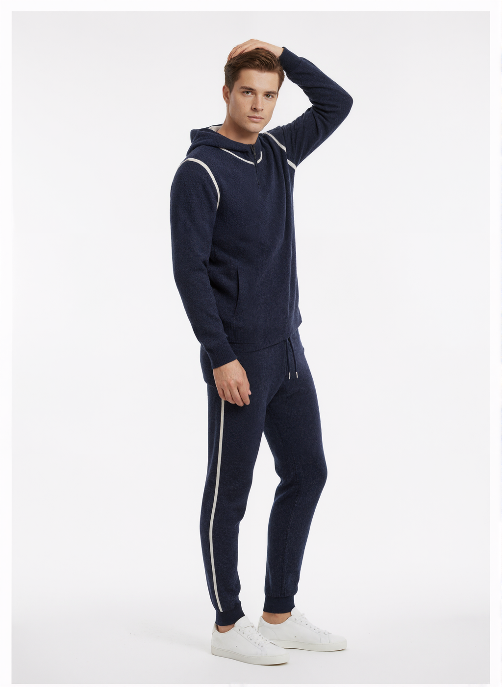 EASE Mongolian Cashmere Hoodie and Jogger Set - Navy