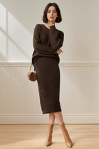 Espresso Cable-Knit Cashmere Set