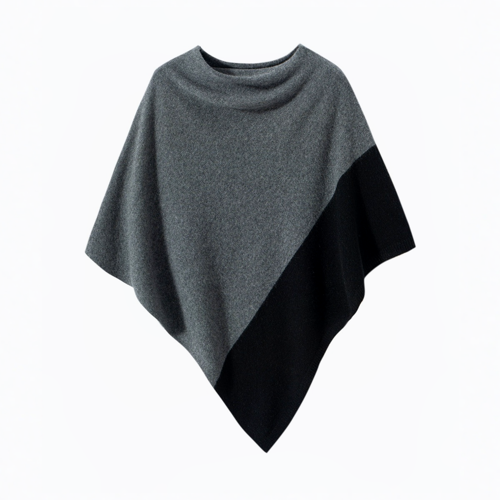 Two-Tone Deep Grey Cashmere Poncho