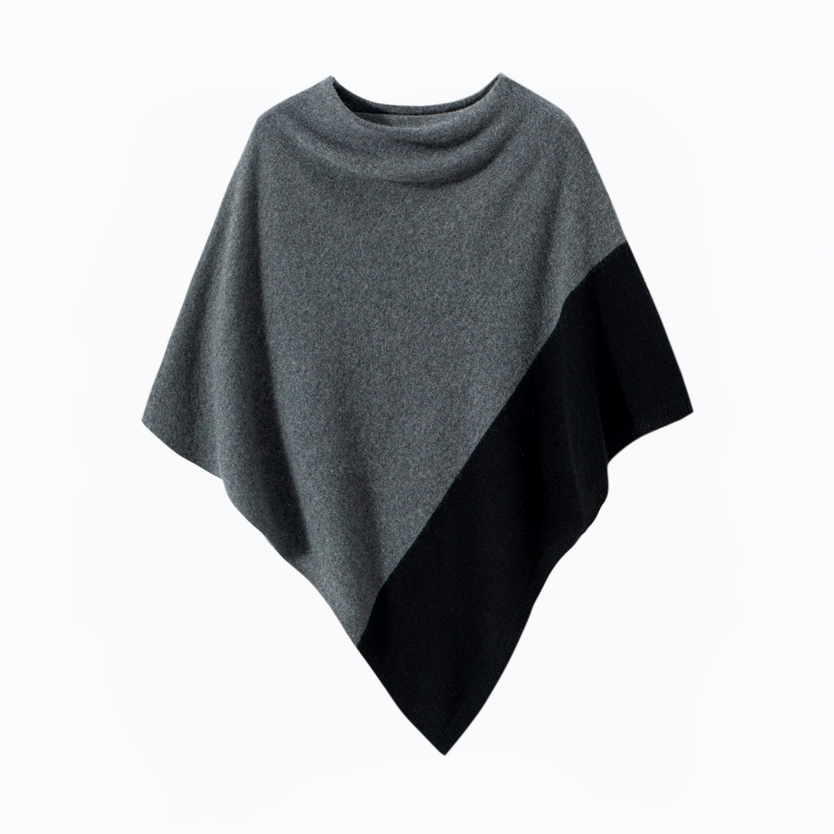Two-Tone Deep Grey Cashmere Poncho