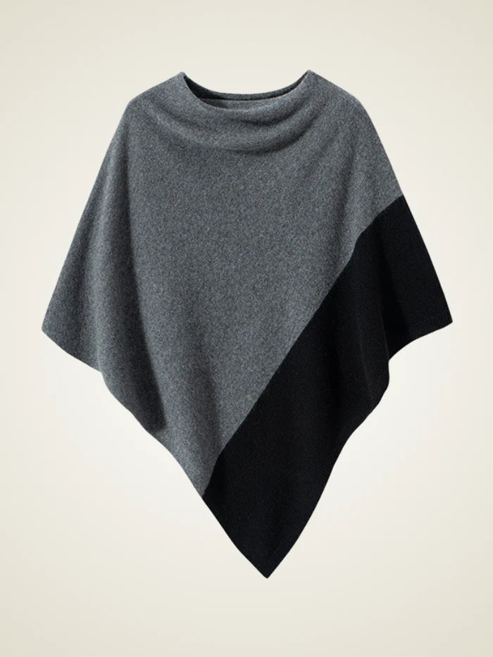 Asymmetric Two Tone Cashmere Poncho