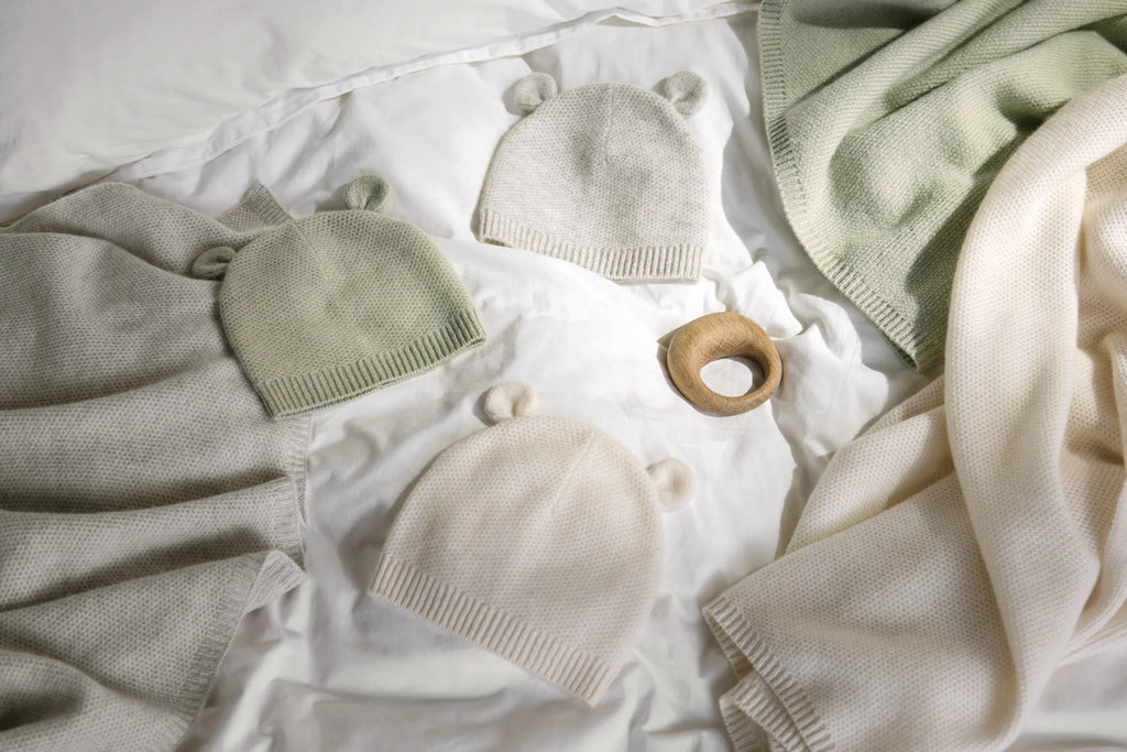 Honeycomb Knit Cashmere Baby Hat - Sage Green