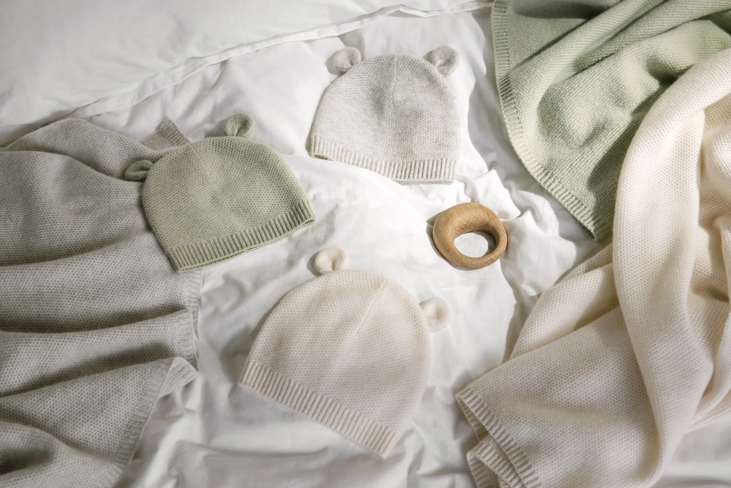 Honeycomb Knit Cashmere Baby Hat - Sage Green